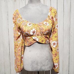 Madden S Crop Top Tie Back Floral Festival Soft Coconut Girl Retro Boho 70s 60s